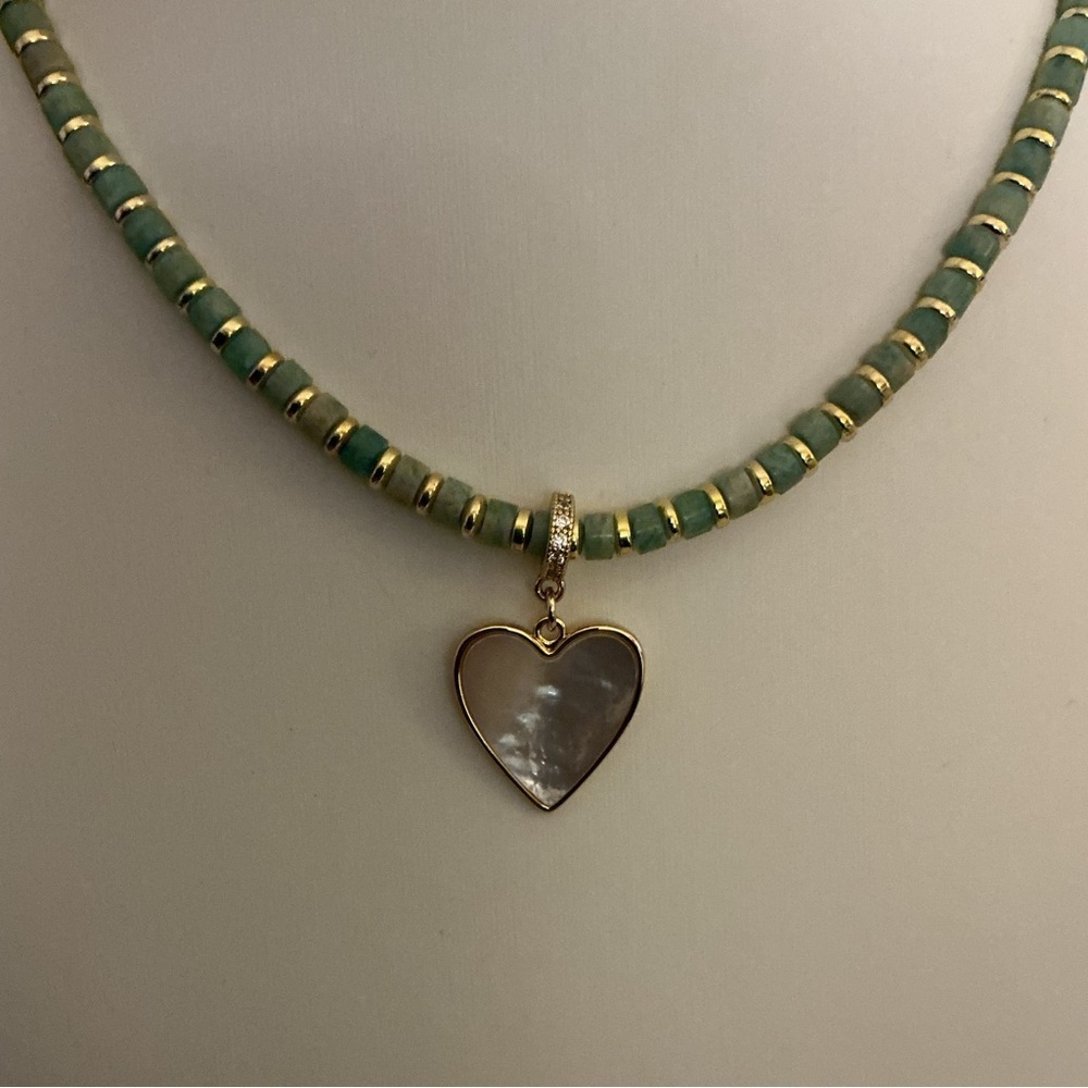 Luna Norte Amazonite Heart Gold Tone Pendant Necklace - Picture 2 of 5